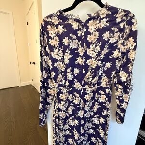Club Monaco Navy Floral Long-Sleeve Midi Dress